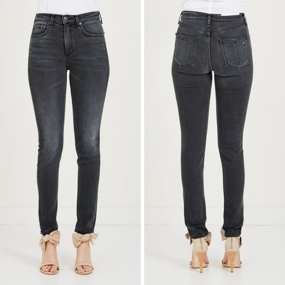 Rag & Bone high rise ankle skinny Wallflower washed black Women's size 28